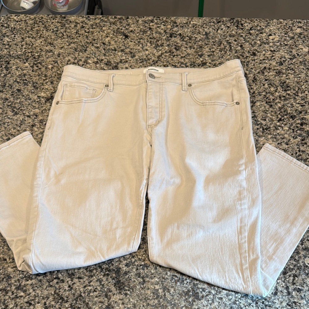 Sonoma Women's girlfriend skinny Cream Jeans size 14